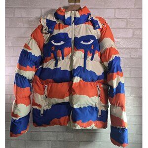Roku Studio Japan Puffer Bubble Jacket Tear Drip Staring Eyes XL Blue Orange